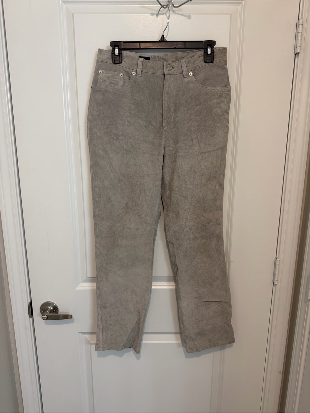 Lauren Ralph Lauren Gray Suede Leather Pants Size 10 High Rise Straight Leg